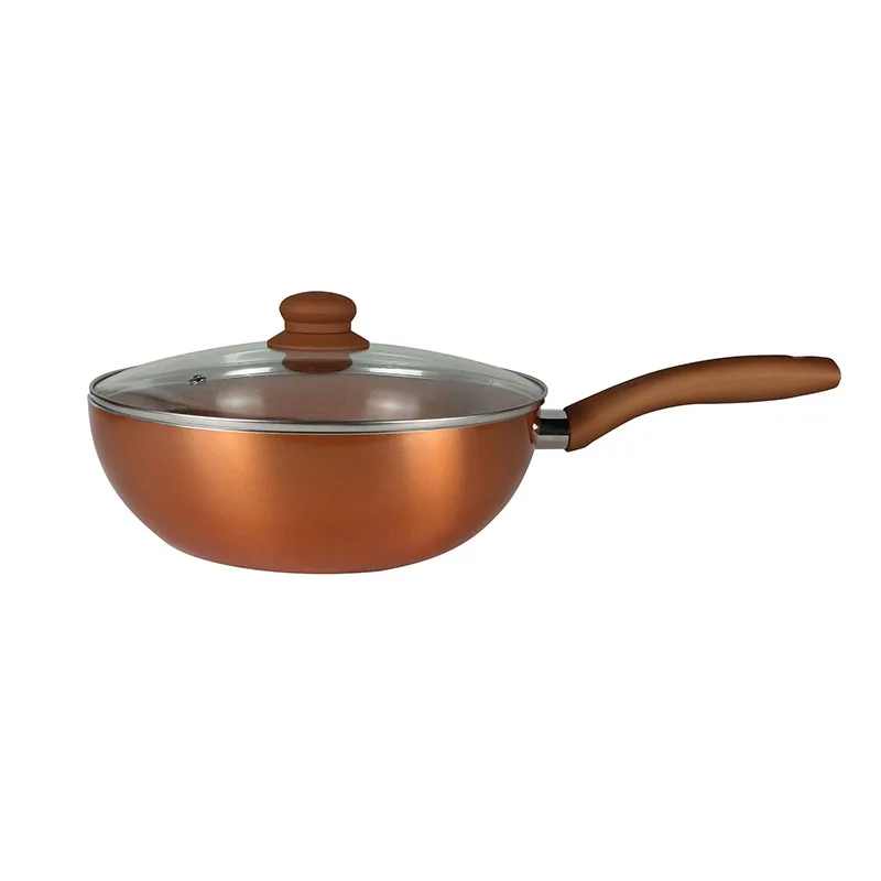 Non Stick Wok Pan 3 Layers Metallic Paint Induction Natural Eco Friendly 9.5 Inch Wok Pan with Lid