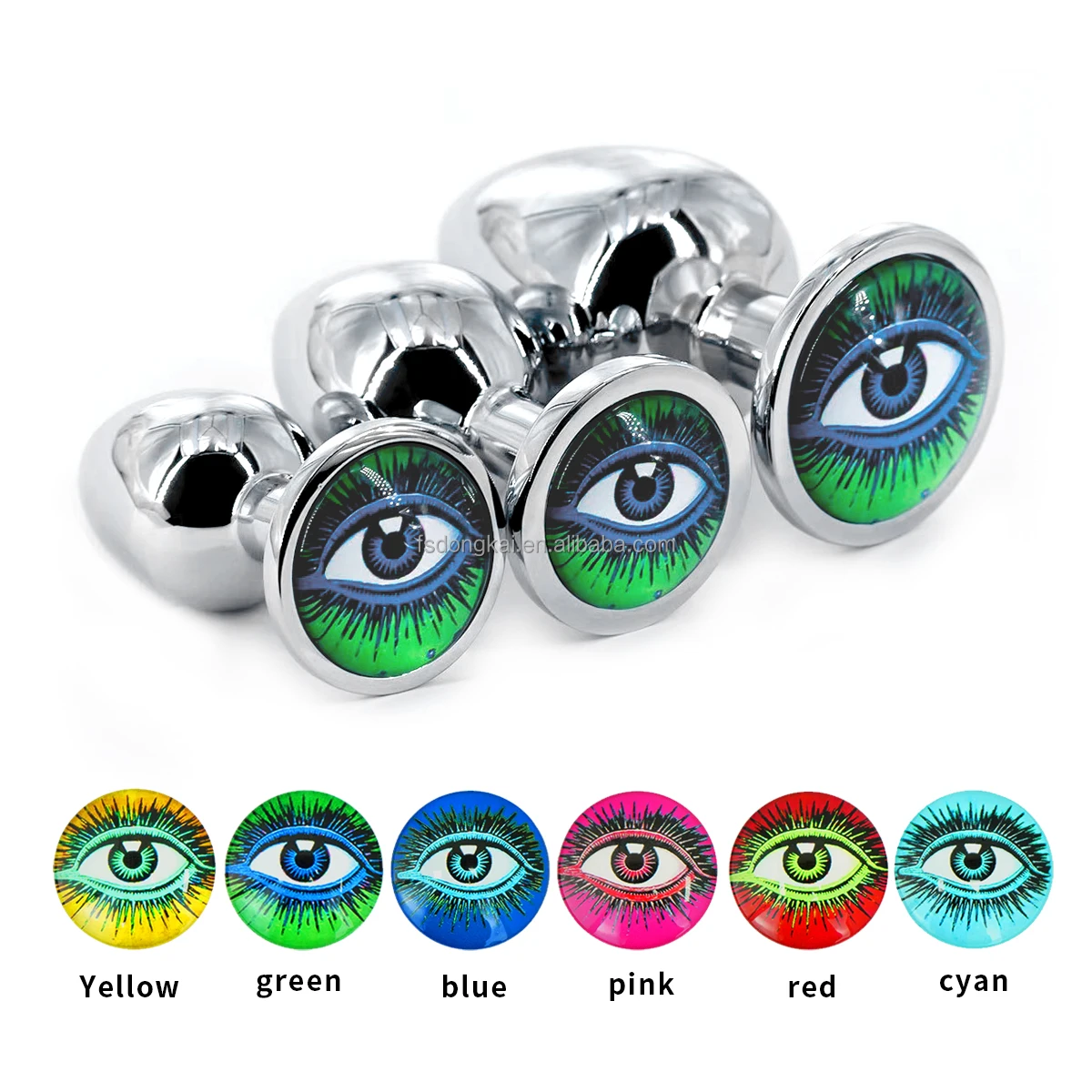 Dongkai  Factory wholesale 3 different sizes of anal plugs 3D eye New design  rhinestone base metal butt plugs for women and men