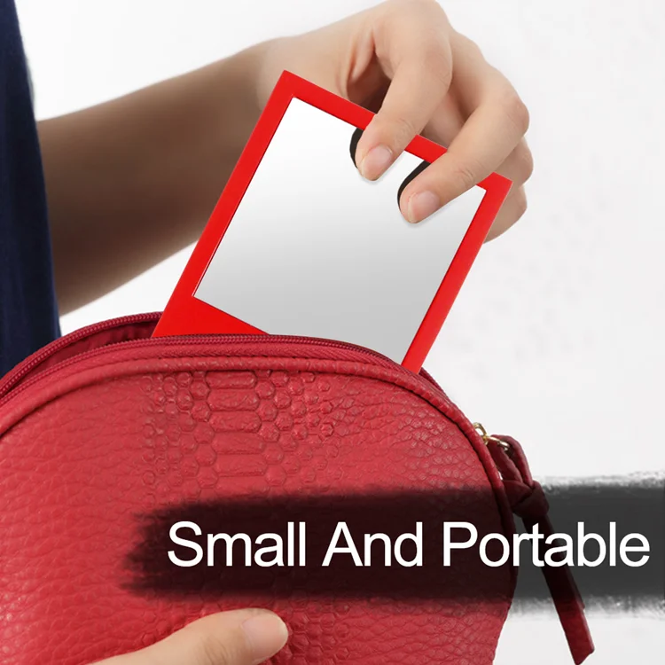 Fashionable Gift Red square Portable Abs Plastic Single side Handheld vanity Compact Mirror