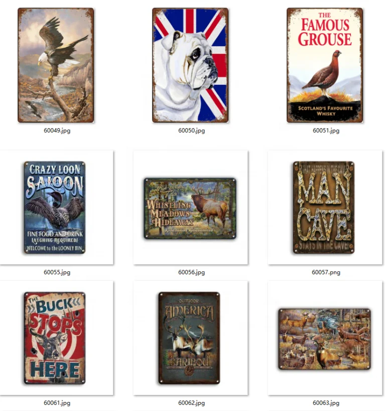 Vintage Farm Grouse Dog Fish Metal Tin Signs Vintage  Poster Retro Garage Farm house Decoration Home Pub Club Man Cave Decor