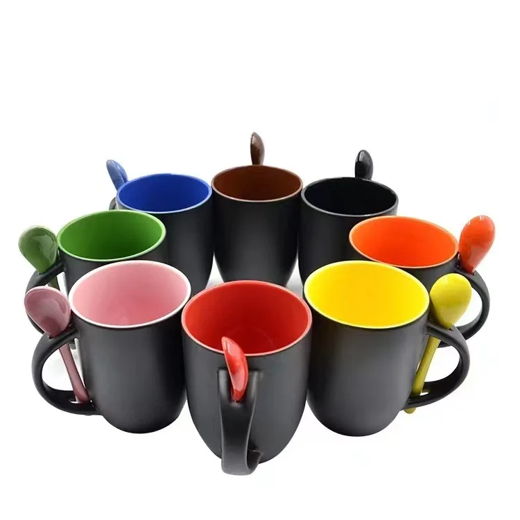 14 oz Ceramic Mug Black Exterior and Colored Interior Stoneware Taza  Gift Cup Coffee Mug Ceramic Mugs for Office Home Daily Use