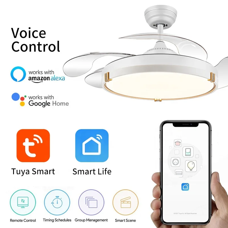Y193 Modern remote control 42 inch bladeless 220v  ceiling fans with lights lamp led designer luz con ventilador oculto techo