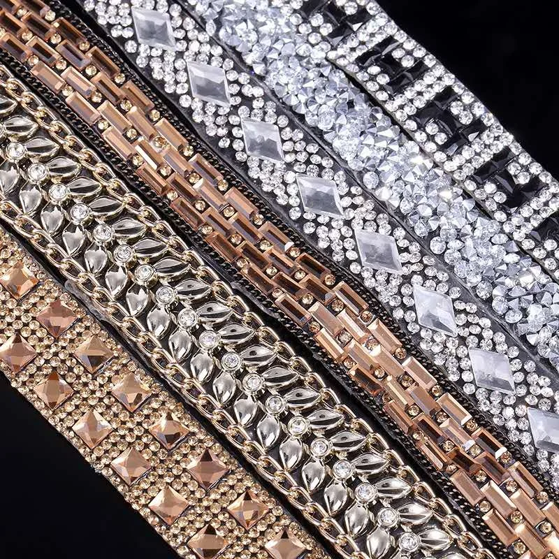 SJ-L00056 SHANGJIN Wholesale hot fix tape  apparel trimmings New fancy design heat transfer rhinestone tape for clothings