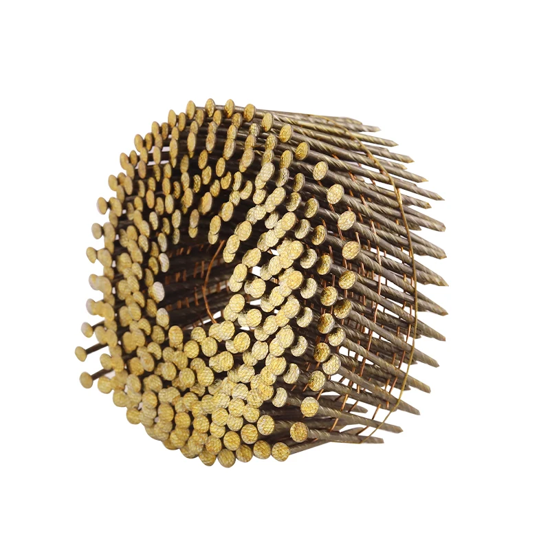 Customized 15 Degree Half yellow Painted Groove Screw Shank Wire Ring Shank Coil Nails For Wood Pallet