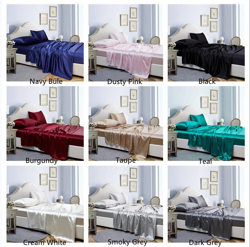 Pack of 4 wholesale Silk satin sheets comforter luxury bed sheet bedding sets
