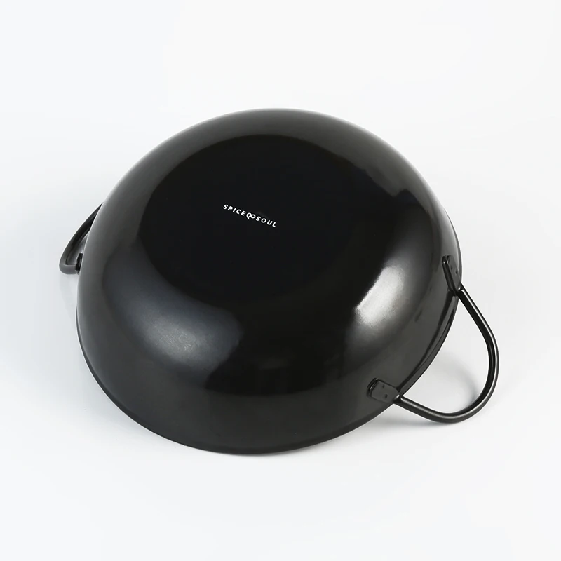 Hot Selling 20cm Black Chinese Mini Wok Set with Wooden Tray Small Wok Pan for Home