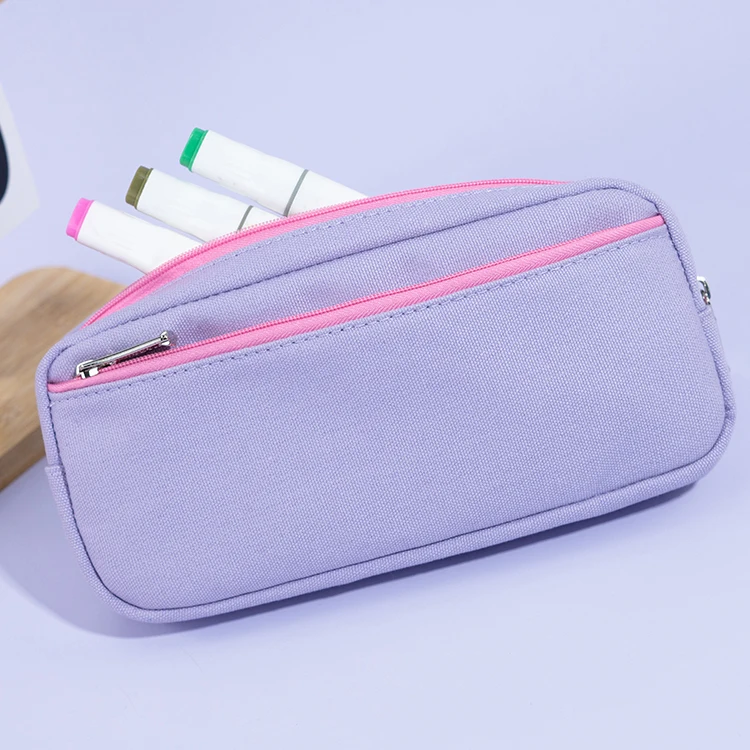 Custom Logo High Quality Canvas Zipper Pencil Bag Portable Storage Bag Multi-functional Stationery Pencil Case