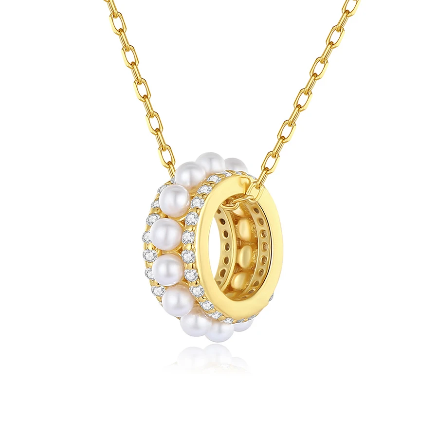 Новый легкий роскошный Высококачественный свитер с жемчугом цепочка на ключицу 925 стерлингового серебра позолоченный кубический цирконий круг жемчужное ожерелье