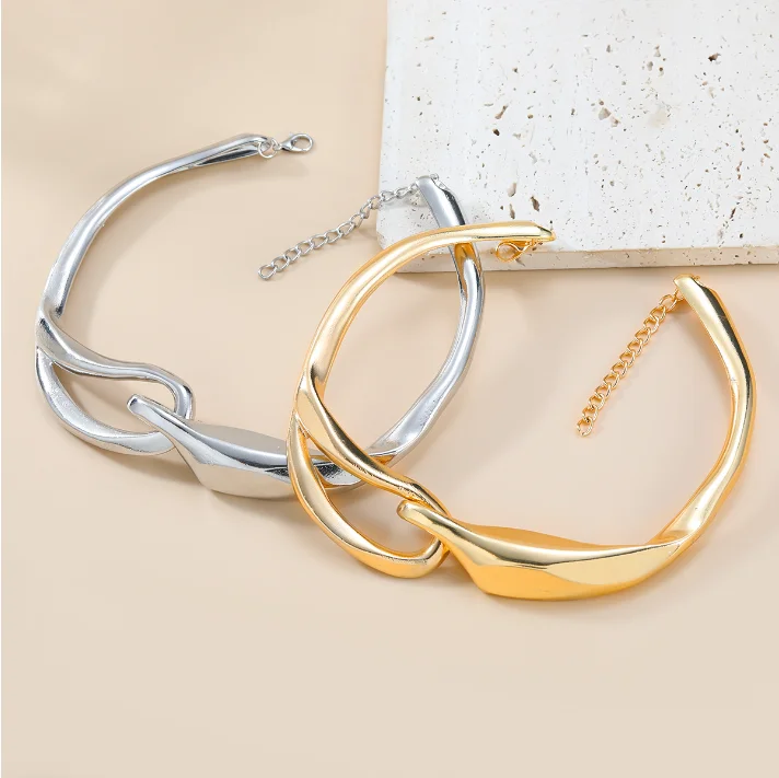 Za New design Gold Silver Color Choker Necklace bracelet set for Women Gift Wholesale
