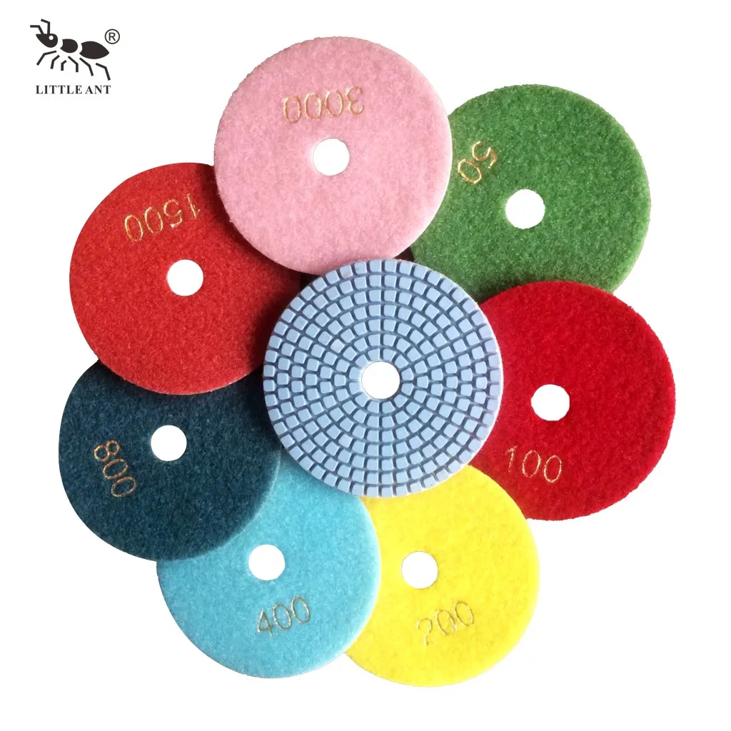 LITTLE ANT Granite Quartz Polishing Pad Diamond 125mm 100mm Concrete Floor Grinder Polisher for Marble Stone with Back Loop