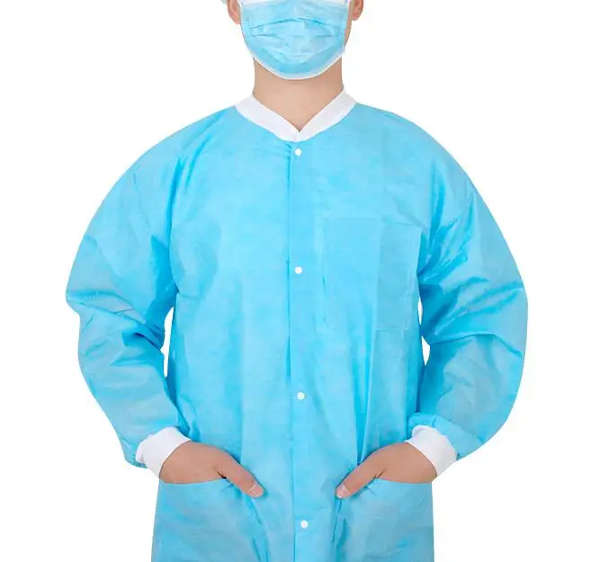Short Lab Coat Lab Coats SMS Disposable Protective Blue Color Medical isolational PP lab coat,velcro blue