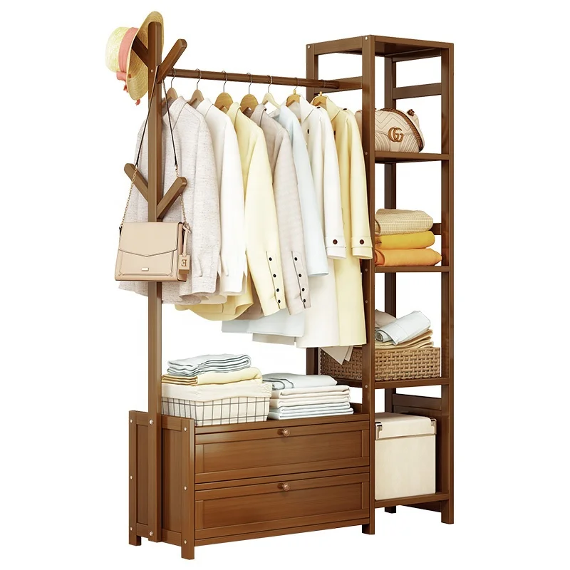 100cm-Wholesale custom bamboo adjustable shoe pedestal style stand wooden coat rack with shelf