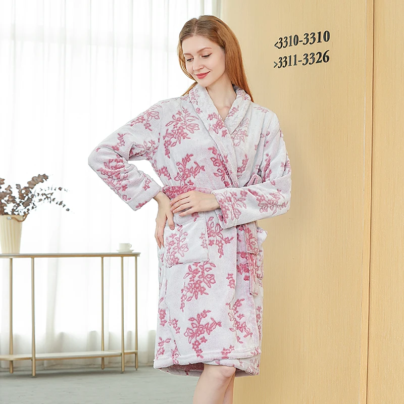 Soft Velour flannel fleece Velvet Robe 100% Polyester Luxury Bathrobe for woman