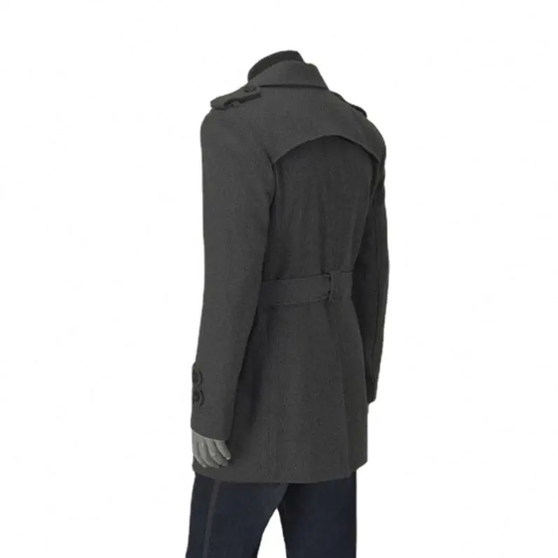 Fashion Men Long Casual Coat Wool Trench Coat Turn-down Collar Loose Overcoat