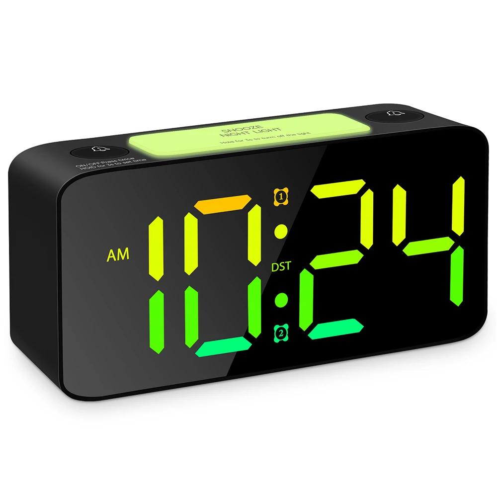 Digital alarm clock with temperature and humidity display  for double alarm clock and voice control  with USB charging interface