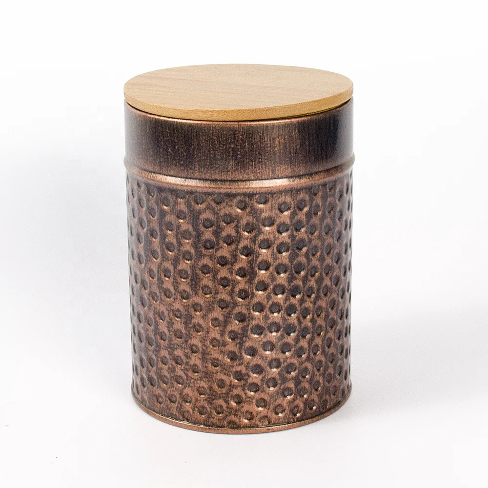 Hammered Antique Copper Stainless Steel Food Storage candy Container Flour Canister with Rubber seal lid