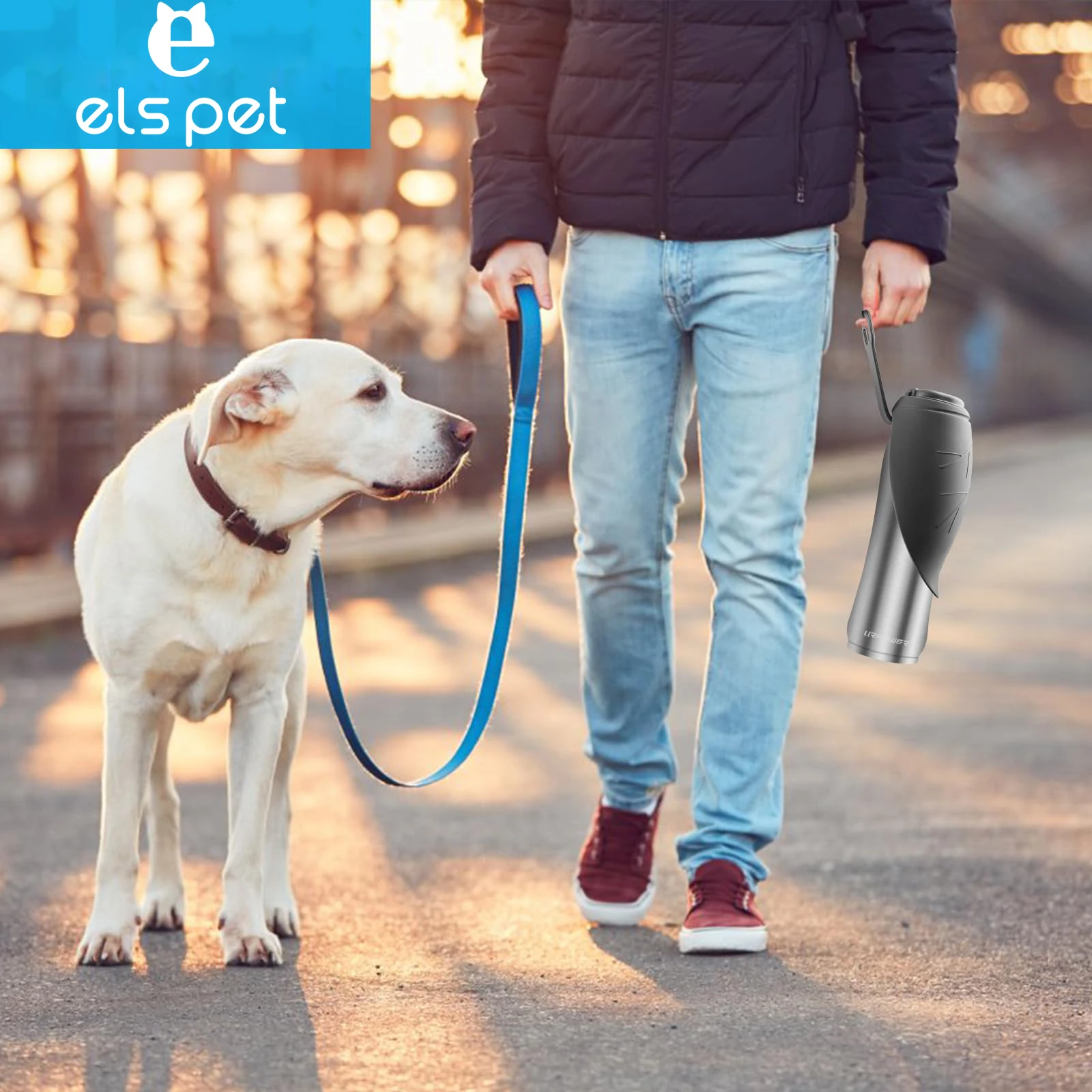 ELSPET 27oz Stainless Steel Insulated Water Bottles Leak Proof Puppy Water Dispenser for Pet Walking Travel Dog Water Bottle