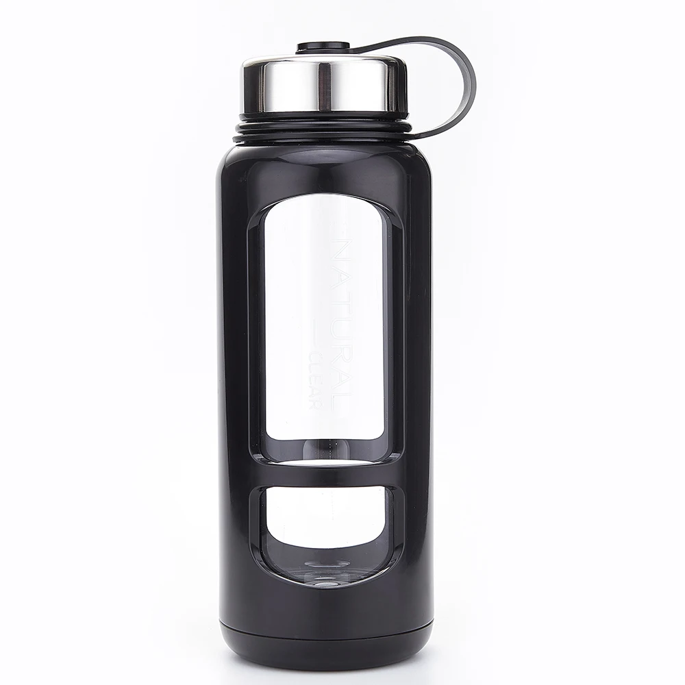 
High quality promotional wholesale promotional leak proof lid reusable drinking custom glass water bottle with silicone sleeve 