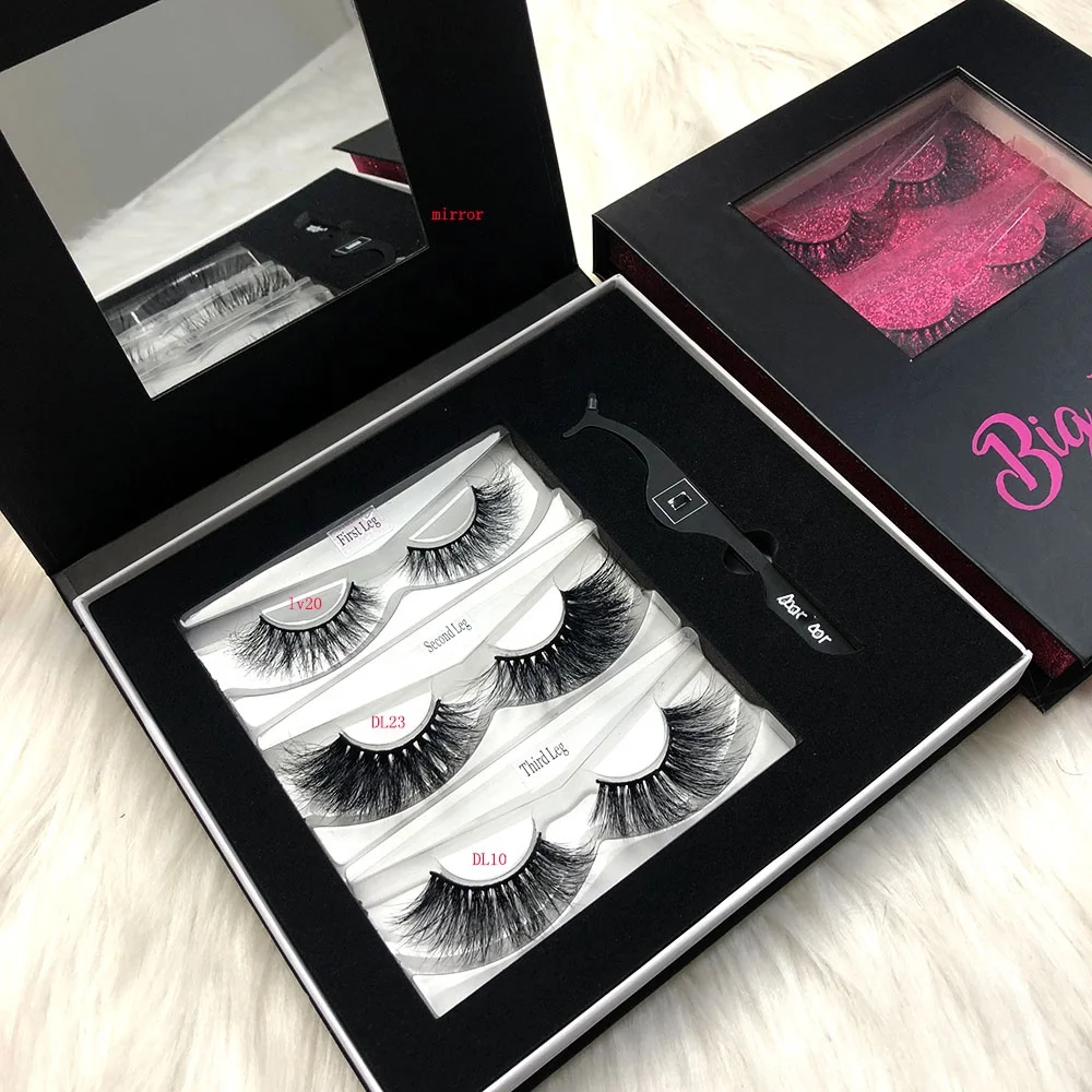 Wholesale vendor 25mm fluffy full strip Eyelashes Stainless Steel Tweezers Volume Lash Trays eyelash vendor customized boxes