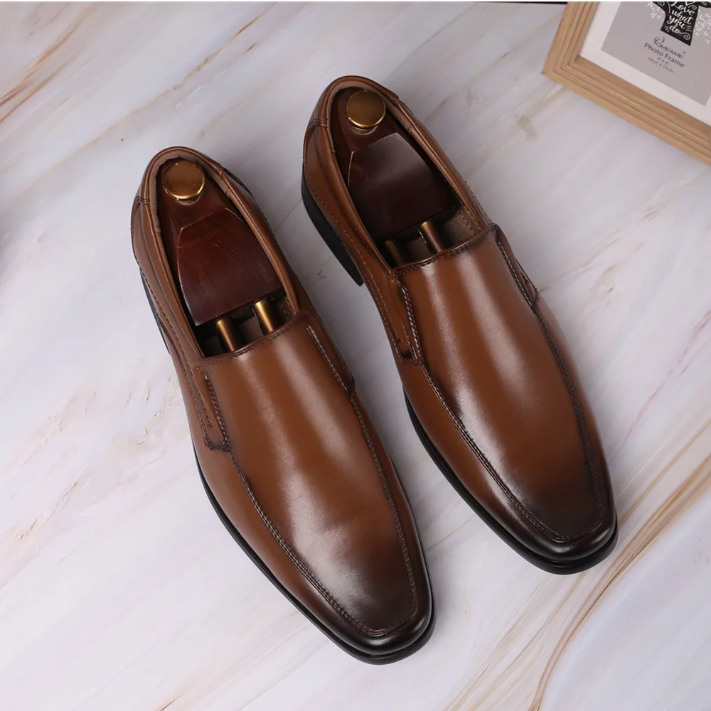 Мужские кожаные туфли без шнуровки, деловая повседневная обувь с маленьким квадратным носком, официальная одежда от производителя, оптовая и розничная продажа