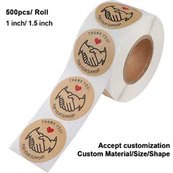 Custom Logo Kraft Paper Thank You Support Stickers Sticky Labels for Handmade Gift Cards Baked Food Goods Package