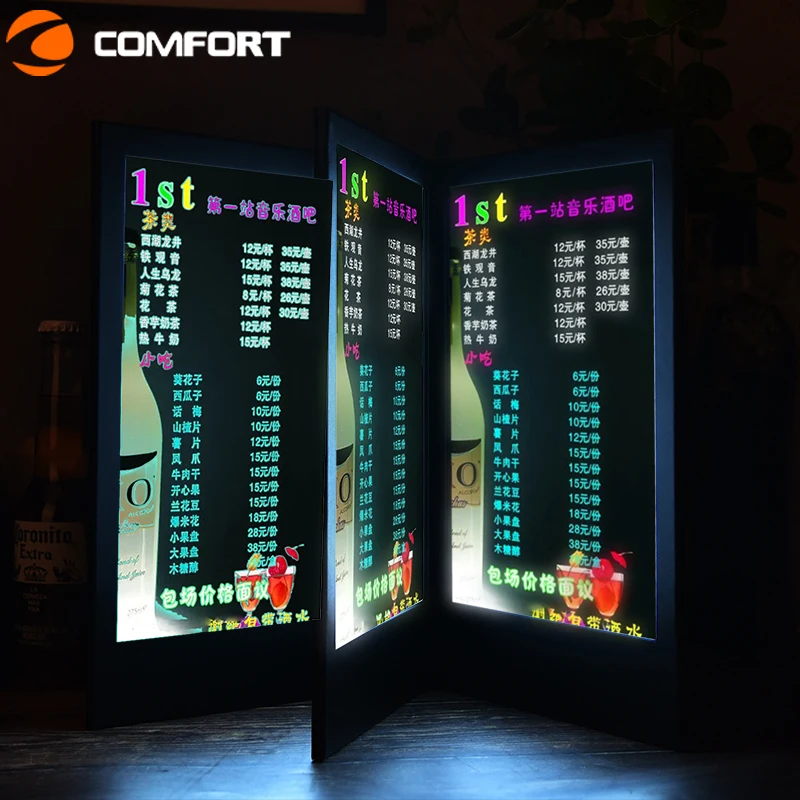 Factory directly  sell Restaurant bar nightclub led light upleather menu cover illuminated led backlit menu book