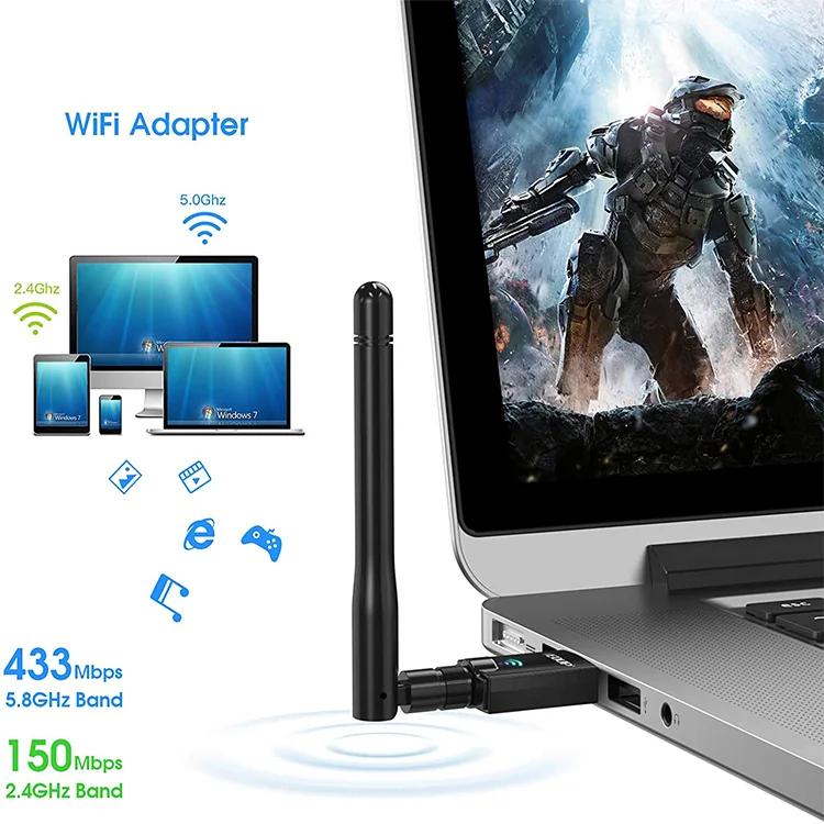 USB2.0 300Mbps 600Mbps Mini Wifi Adapter USB 5.8GHz 2.4GHz Receiver Wireless Network Card Lan Wi-Fi High Speed Antenna