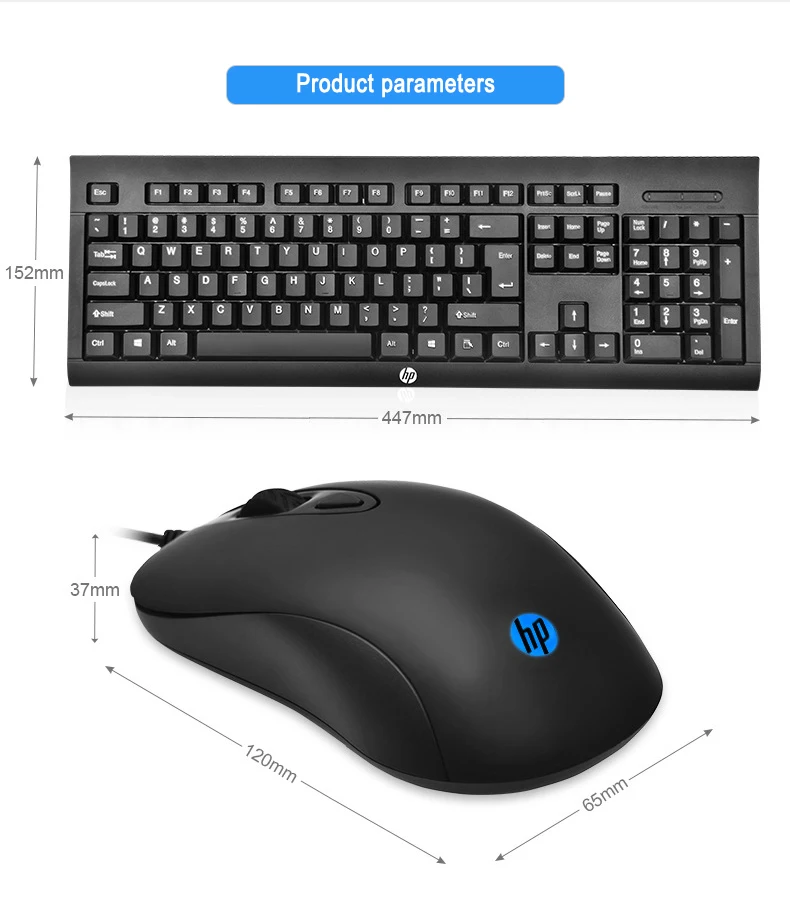 Ultra-thin HP KM100 wired computer external keyboard and mouse notebook desktop pass office peripherals keyboard and mouse set