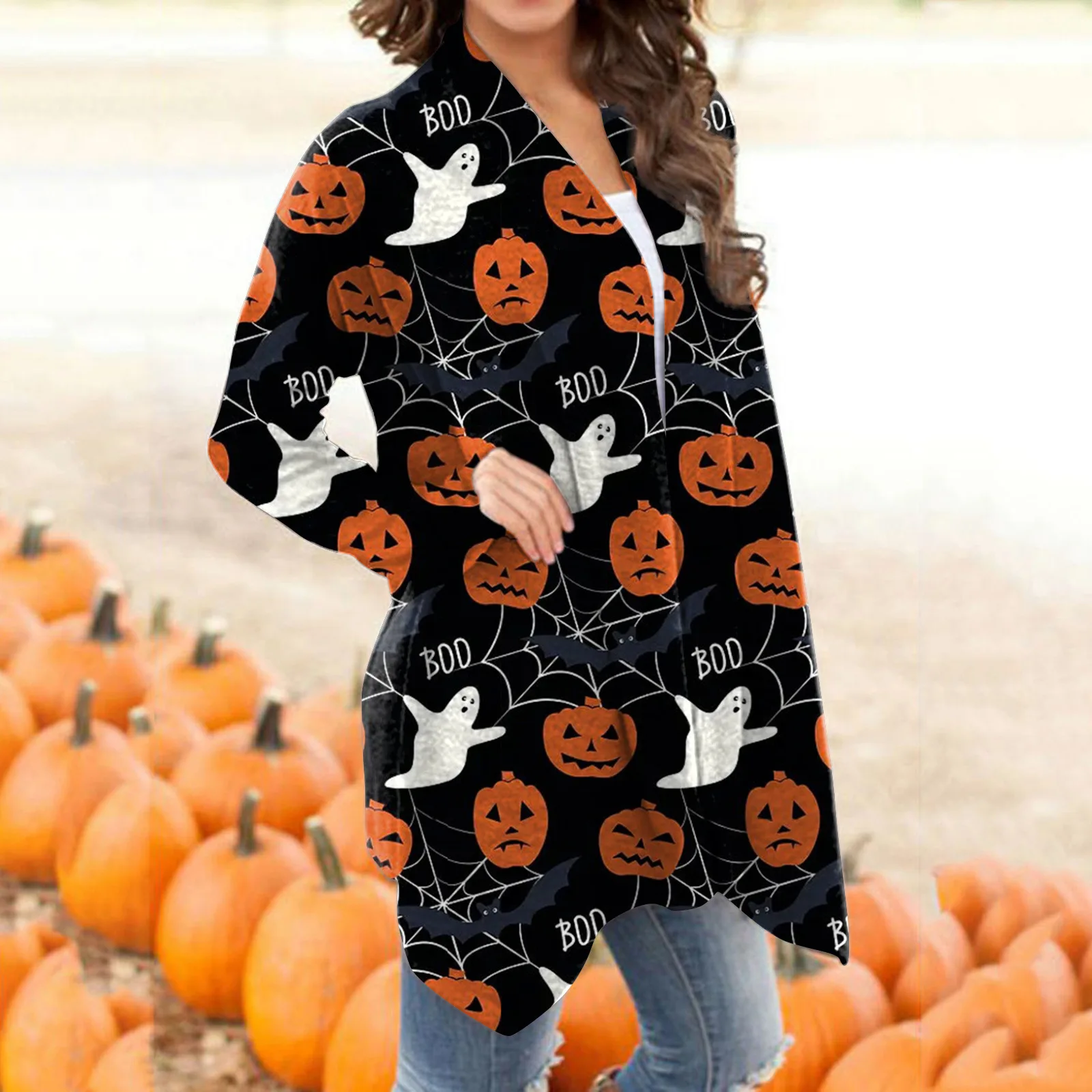 2021 New America Styles Lady Skull Long Puff Sleeve Halloween Cotton Cardigan Women