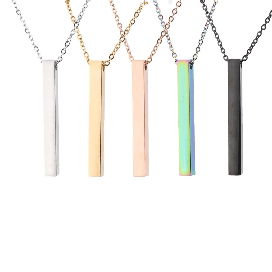 Wholesale Personalized Custom Engraved Blank 18K Gold Plated High Polish Stainless Steel Vertical Bar Necklace