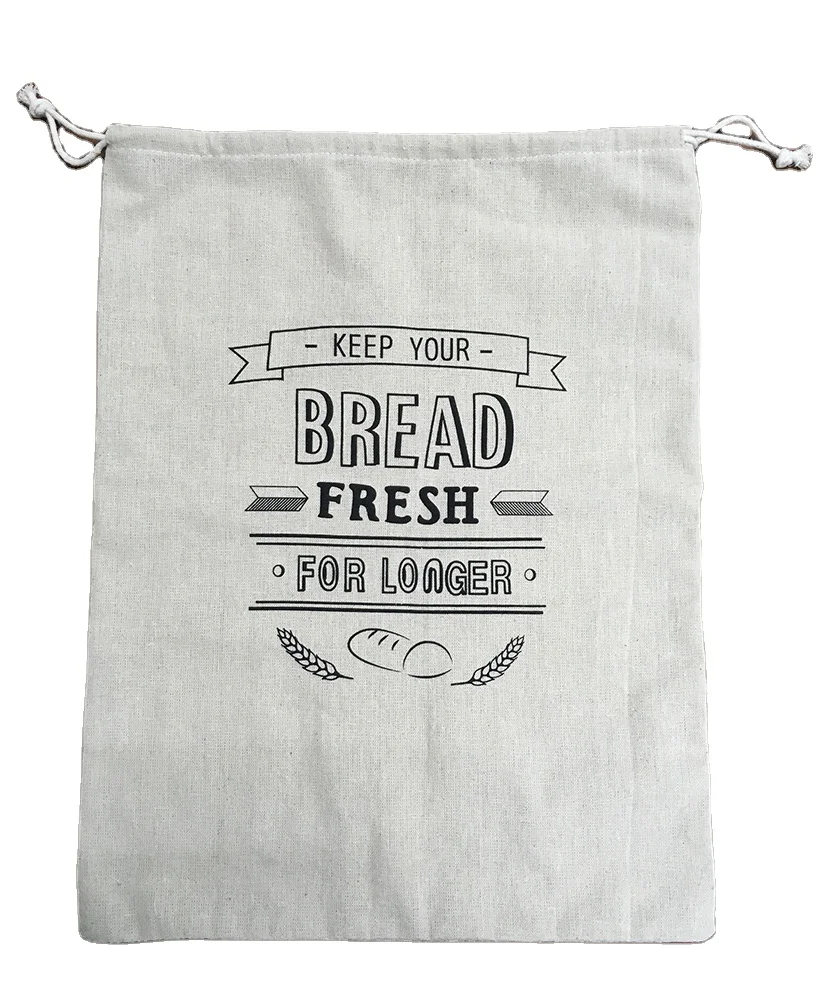 Lavender handmade natural linen produce bread drawstring bag