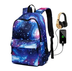 Durable 600D Oxford Polyester Laptop School Book Bag Galaxy Night Visible Custom Branded Logo Luminous Backpack