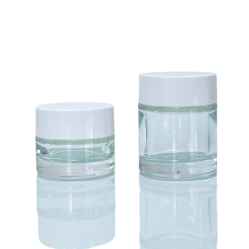 Cream unique thick heavy bottom container 15g 30g 0.5oz 1.7oz transparent glass jar with white lid