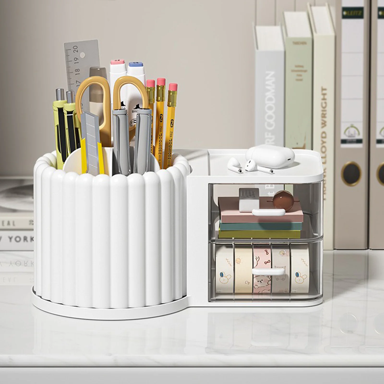 Rotating stationery storage box rack, office desk storage box, makeup table storage box Drawer style storage