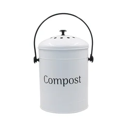 White Power Coated 1.3 Gallon Galvanized metal Countertop kitchen Compost Bin for Food Waste