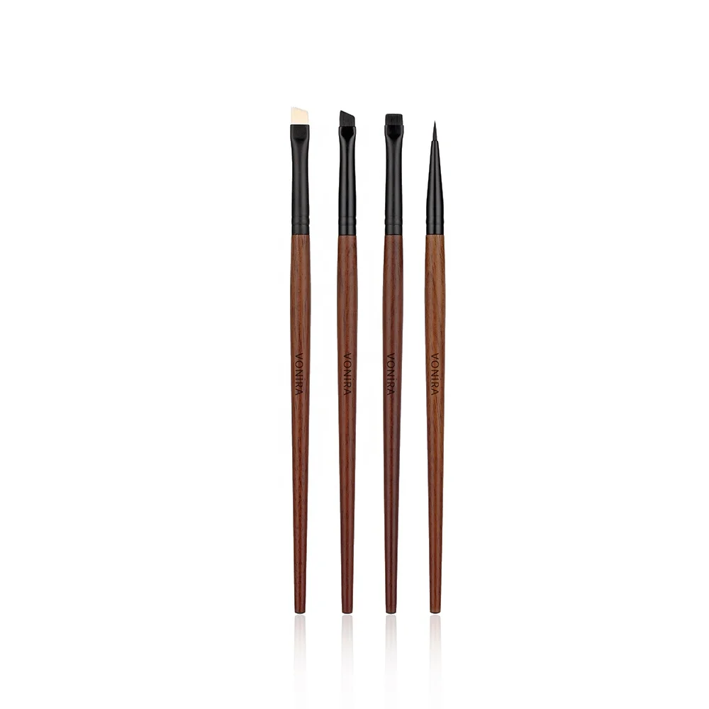 Vonira Beauty 4 Pieces Luxury Professional Eyebrow Eyeliner Makeup Brushes Set With Natural Walnut Wooden Handle Copper Ferrules
