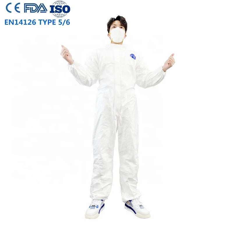 Wholesale EN14126 coverall suit tyvek coverall disposable safety chemical waterproof coverall type 5 size XL XXL XXXL