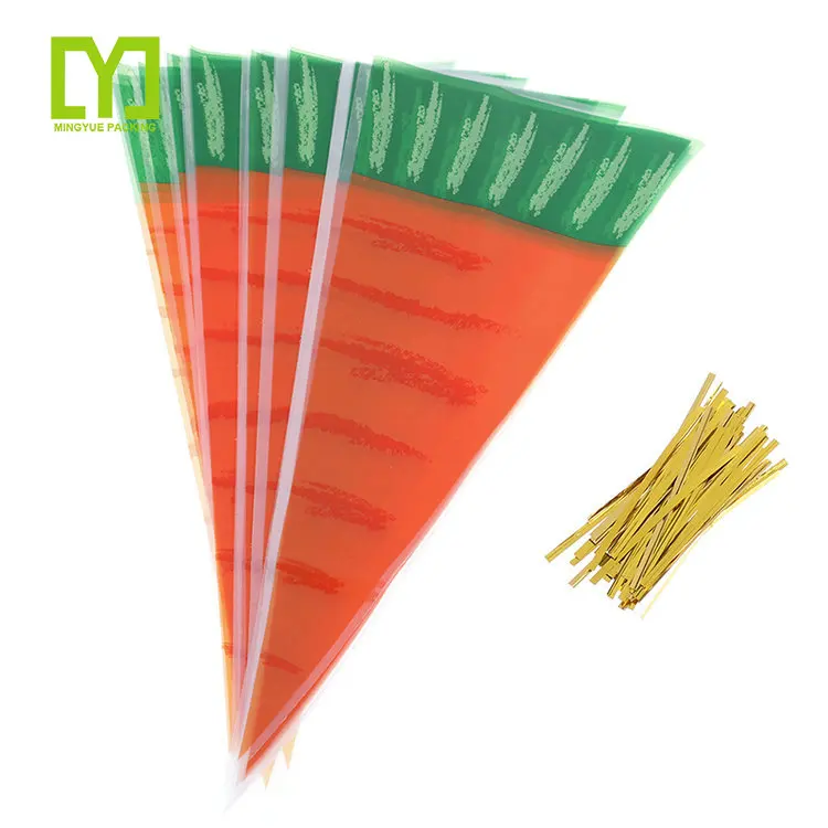 Easter Carrot Candy Pastry Cellophane Bag Kids Birthday Party Decoration Clear OPP Plastic Sweet Cone Bag