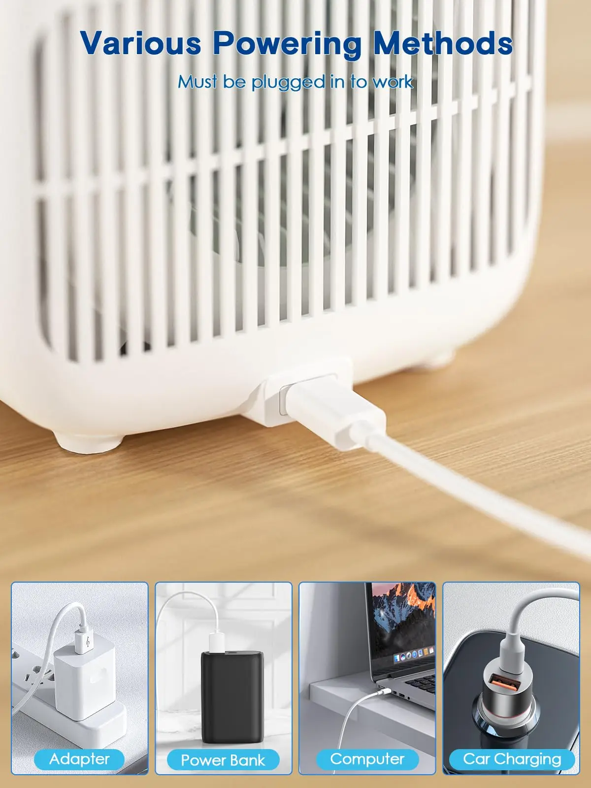 Portable Bladeless Fan 11.8 inch Small Personal Cooling Fan with 5 Colors Touch Control LED Light