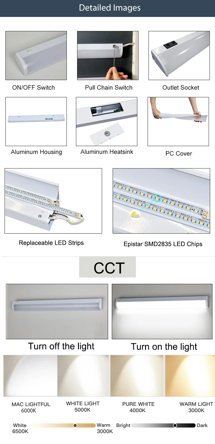 OGJG on off switch led slim cabinet fixture ultra thin linear kitchen aluminum batten lights