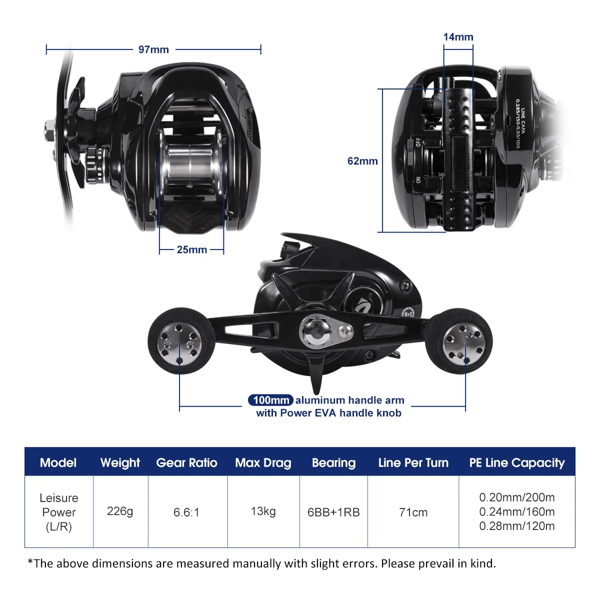 Noeby 2023 High-Performance Baitcasting Reel 7.5:1 13KGS with Durable Heat Resistant Line Guide