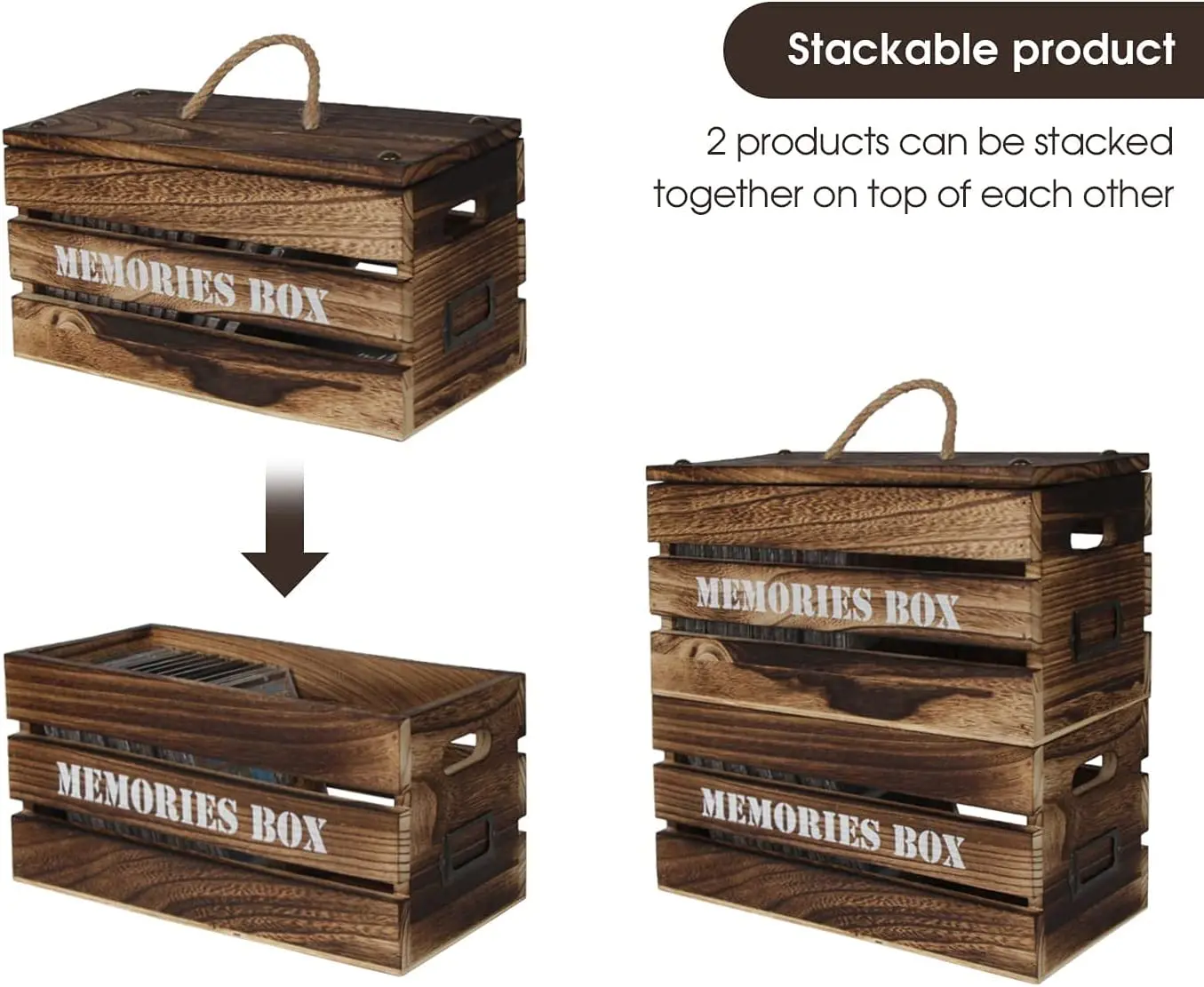 CD Storage Box Holder Case Tray with Handles, Rustic Wood Media Tray Box Holds 30 CD Cases for Home Storage and Organization