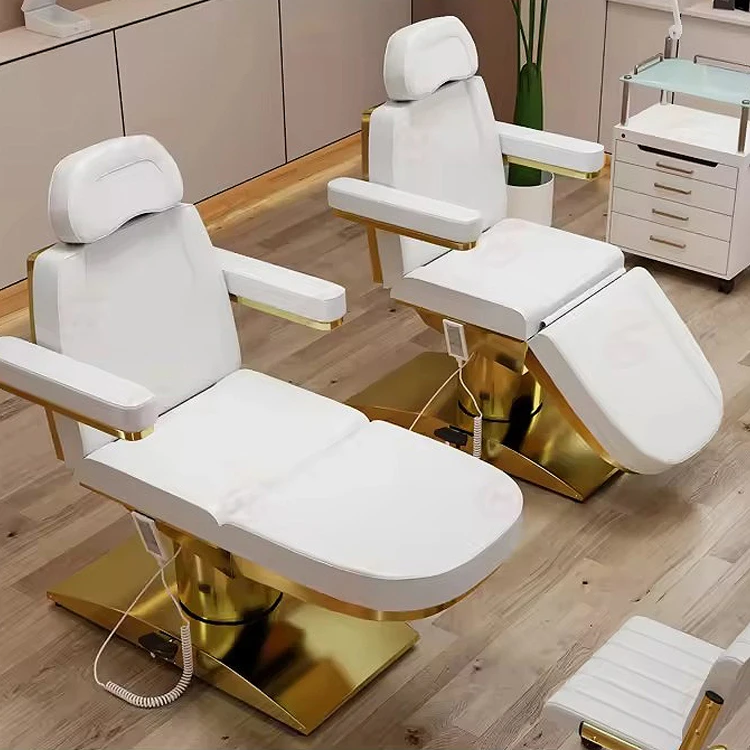 Modern pink leather automatic esthetician chair bed 4 motor adjustable reclining massage table with chair