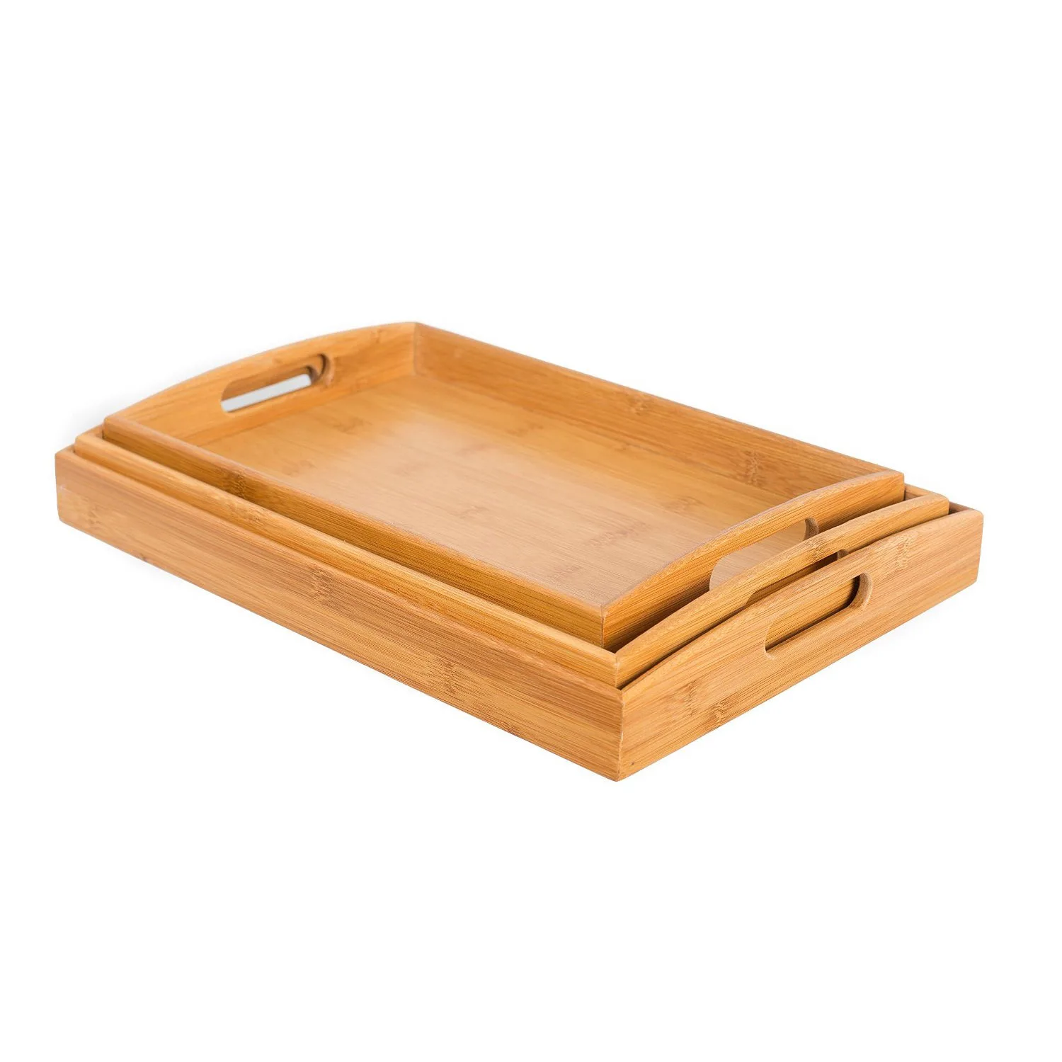 Wholesale Set of 3 Multipurpose Decorative Tray Coffee Table Tray Bamboo Serving Tray with Handles