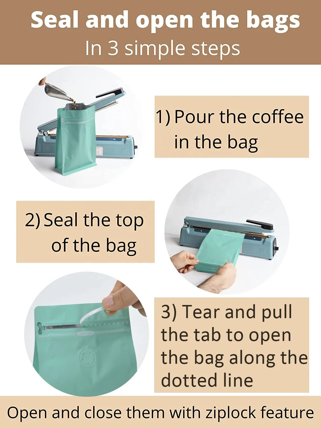 wholesale Custom logo one way degassing valve Reusable side zipper tea nuts coffee bags white kraft paper vertical coffee bag