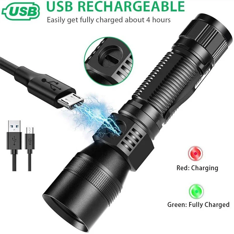 High Power Camp Waterproof Flash Light Powerful Usb Rechargeable Led Tactical Flashlights Torches