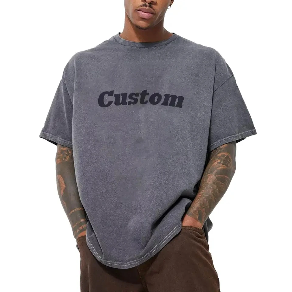Men Street Wear 100% Cotton T Shirt Xxxxxxl Custom 220 Gsm Vintage Acid Wash T Shirt Heavy Weight Oversized Blank T Shirts