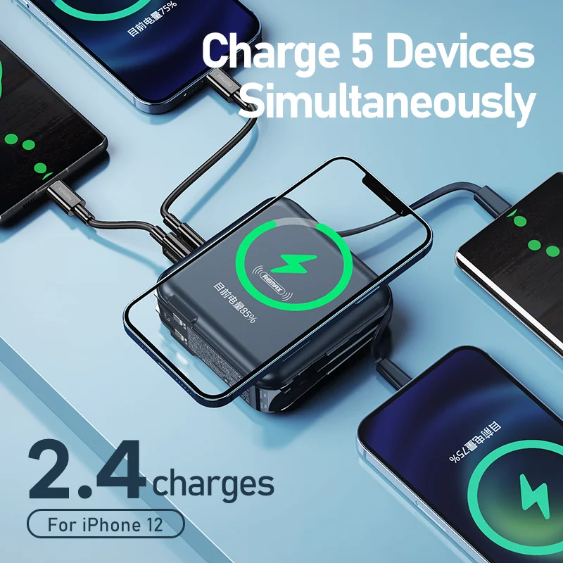  Remax RPP-145 портативное зарядное устройство 10000 мАч-power bank со встроенным iPhone и type-c кабель 10 Вт Беспроводное