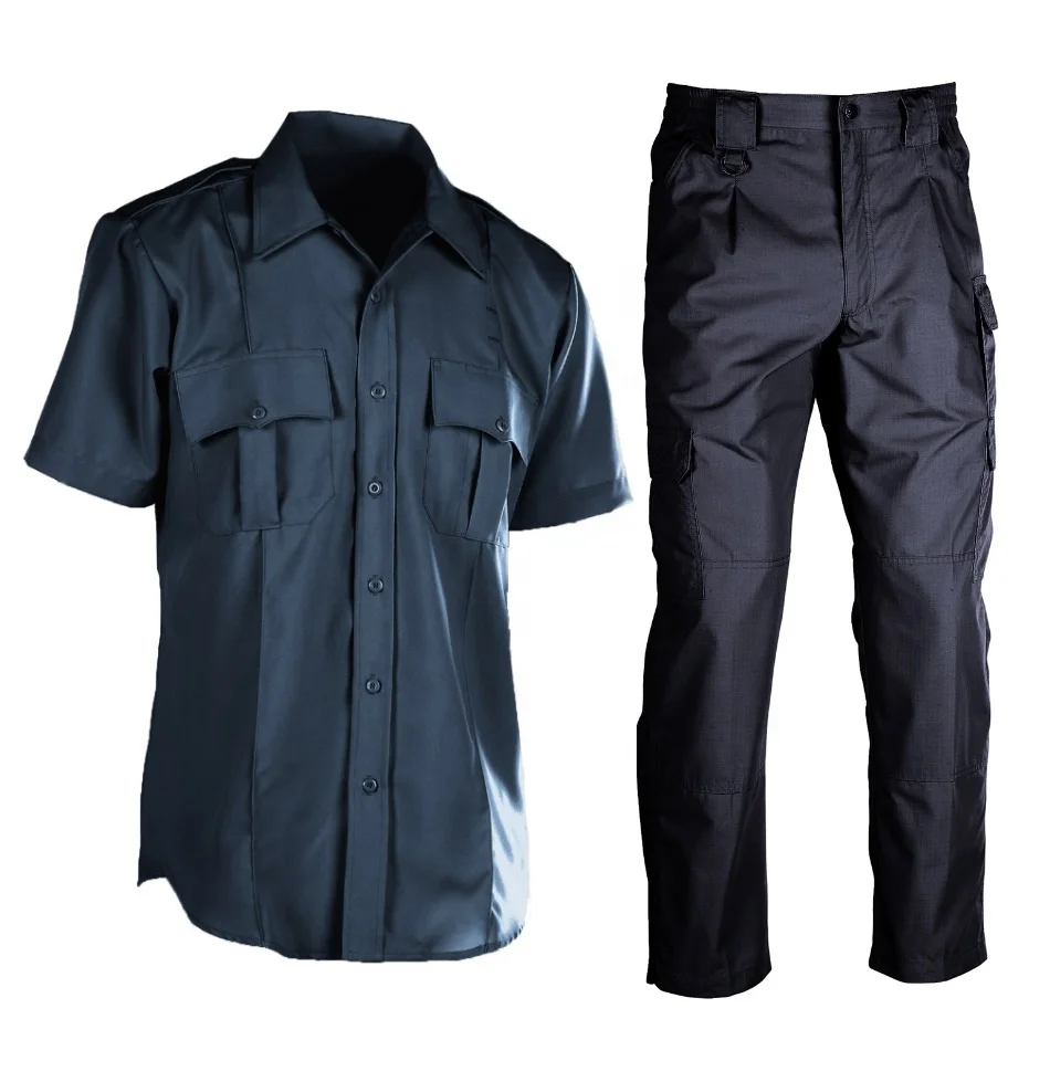 Mens short sleeve shirt and lightweight tactical pants custom design 100% poly grey uniform security guard