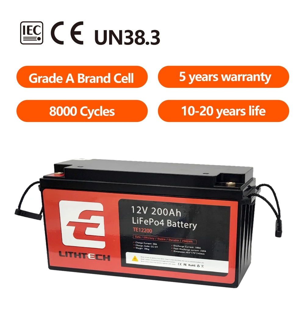 Deep Cycle Lifepo4 Lithium Ion Batteries Pack Battery 12v 24v 100Ah 200Ah 300Ah Phosphate Battery For RV Boat Electric Forklifts